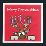 Chrismukkah Reinder with Menorah Antlers Napkins<br><div class="desc">These are fun napkins to use at your holiday gatherings. The design features my cartoon reindeer whose antlers are like a menorah. He blends the Jewish and Christian symbols. I also made a Chrismukkah tablecloth with a lot of different Jewish/Christian characters on it, one of which is this one. So,...</div>