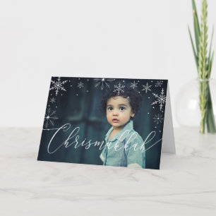 Chrismukkah Snowflakes and Typography Photo Holiday Card