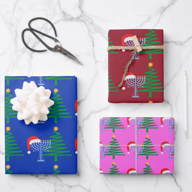 Chrismukkah Wrapping Paper Flat Sheet Set of 3 (Front)