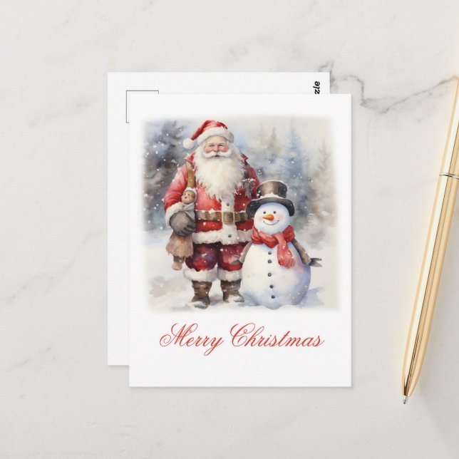 Chrisrmas Santa Claus and Reindeer Postcard (Front/Back In Situ)