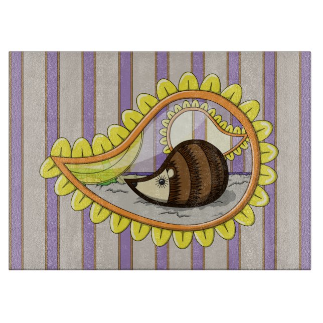 Chrissy the Hedgehog Glass Cutting Board (Front)