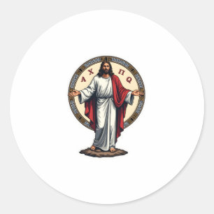Christ Alpha Omega Engraved White Shirt Classic Round Sticker