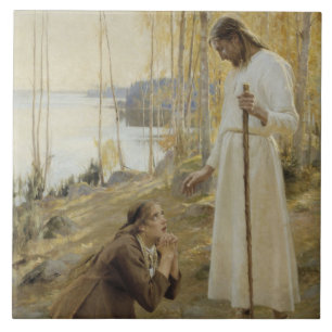 Christ and Mary Magdalene in Finnish Countryside Ceramic Tile