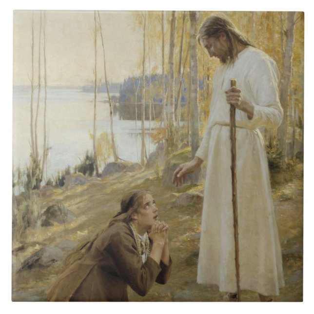 Christ and Mary Magdalene in Finnish Countryside Ceramic Tile (Front)