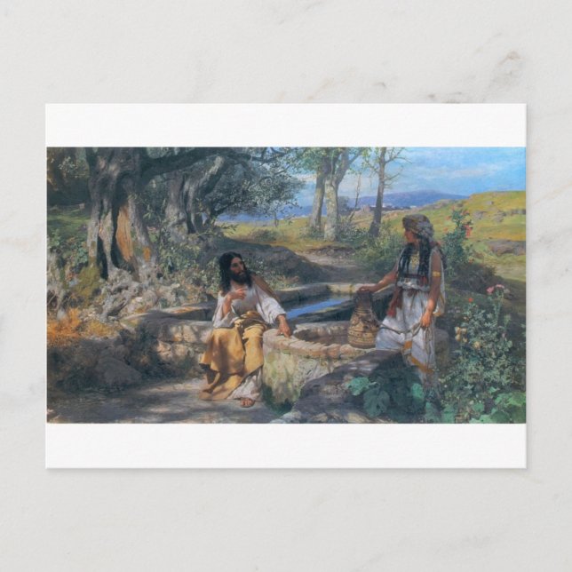 Christ and Samaritan woman circa 1890 Postcard (Front)