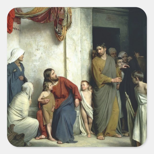 Christ and the Children Square Sticker (Front)