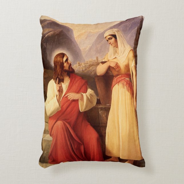 Christ and the Samaritan by Christian Schleisner Decorative Cushion (Front(Vertical))