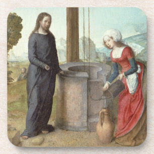 Christ and the Woman of Samaria, c.1500 (oil on pa Coaster
