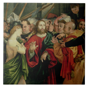 Christ and the Woman Taken in Adultery 2 Ceramic Tile