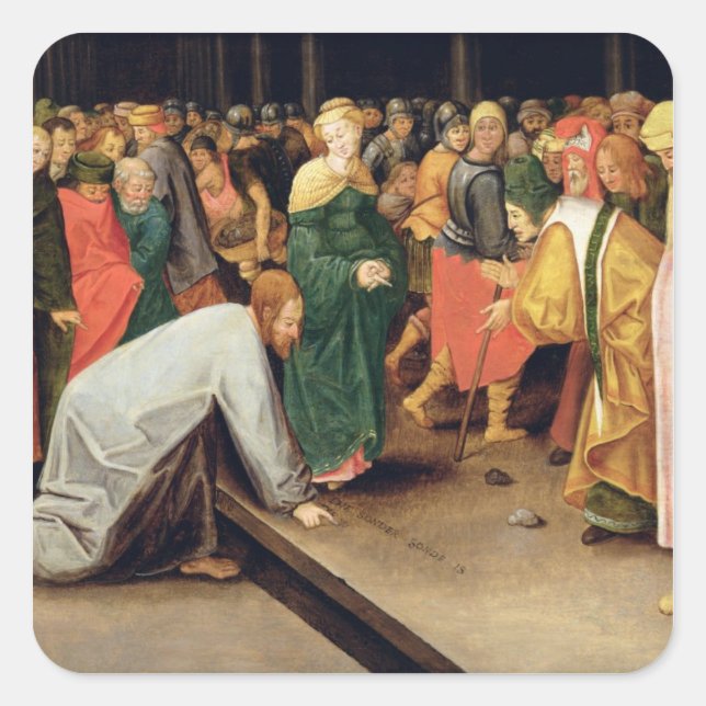 Christ and the women taken in adultery, 1628 square sticker (Front)