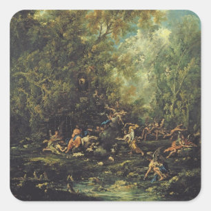 Christ Attended by the Angels, c.1725-30 (oil on c Square Sticker