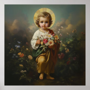 Christ Child Jesus holding beautiful flowers  Poster