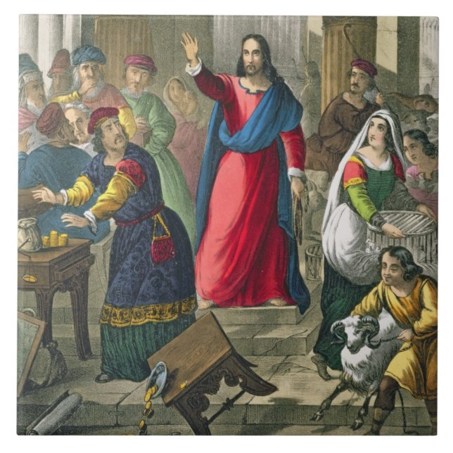 Christ Cleanses the Temple, from a bible printed b Tile (Front)