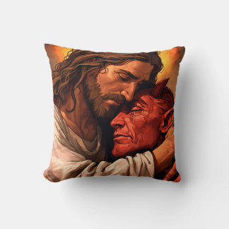 Christ Comforting Lucifer Throw Pillow