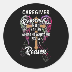 Christ Cross Angel Wings Caregiver Remember God Ha Classic Round Sticker