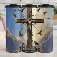 Christ Cross Ascends Doves Flowers