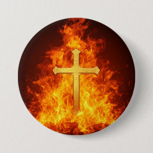 Christ Fire Flaming Cross Badge Large