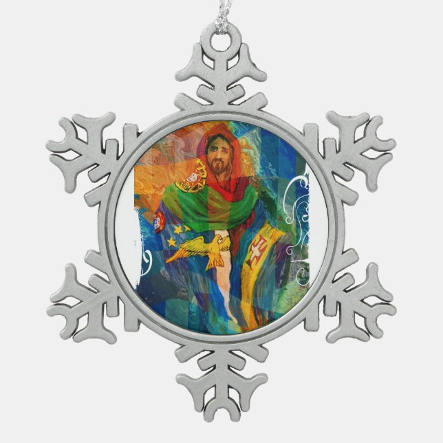 Christ for Portugal Snowflake Pewter Christmas Ornament (Front)