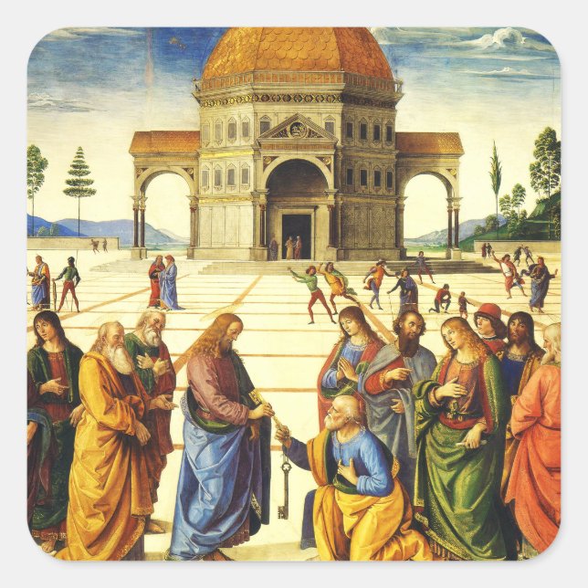 Christ Giving the Keys to Saint Peter Square Sticker (Front)