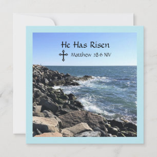  Christ has Risen Blue Ocean Photo Easter Holiday Card