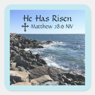 Christ has Risen Blue Ocean Photo Easter Square Sticker