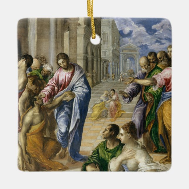 Christ Healing the Blind Ceramic Ornament (Front)