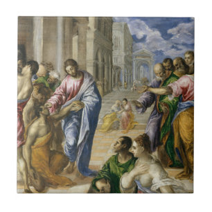 Christ Healing the Blind Ceramic Tile