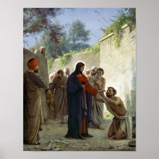 Christ Healing the Blind Man by Carl Bloch Print   (Front)