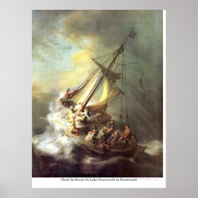 Christ In Storm On Lake Genezareth by Rembrandt Poster (Front)