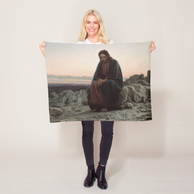 Christ in the Desert (by Ivan Kramskoi) Fleece Blanket (In Situ)