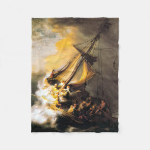 Christ in the Storm on Sea of Galilee- Rembrandt Fleece Blanket