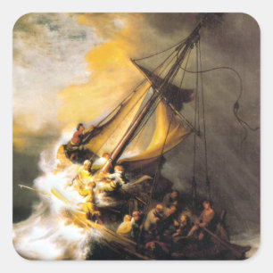 Christ in the Storm on Sea of Galilee- Rembrandt Square Sticker