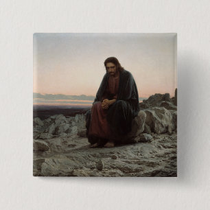 Christ in the Wilderness (by Ivan Kramskoi) 15 Cm Square Badge