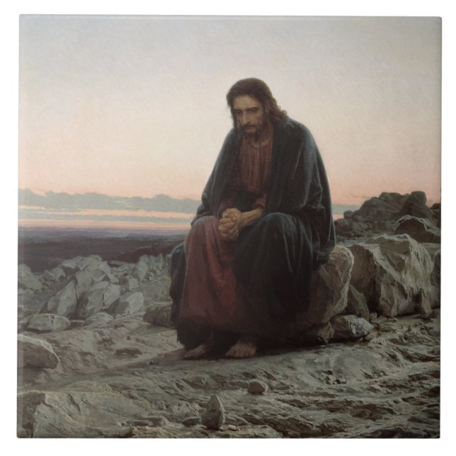Christ in the Wilderness (by Ivan Kramskoi) Ceramic Tile (Front)