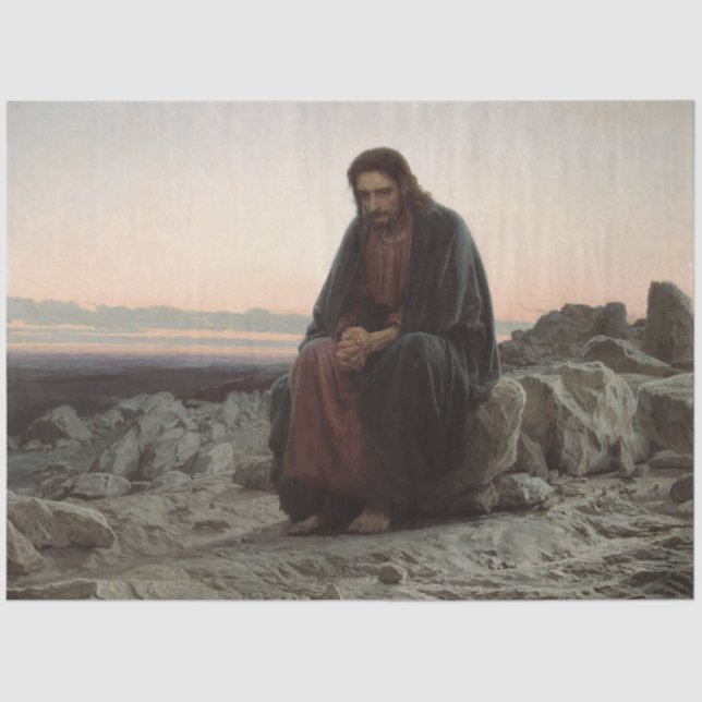 Christ in the Wilderness (by Ivan Kramskoi) Tissue Paper (Front)