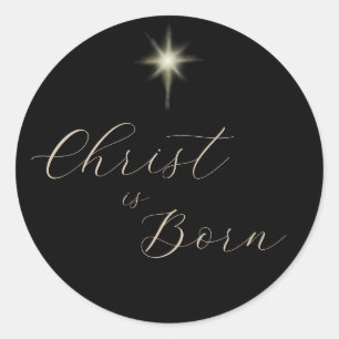 Christ is Born Black Gold Religious Christmas Gift Classic Round Sticker