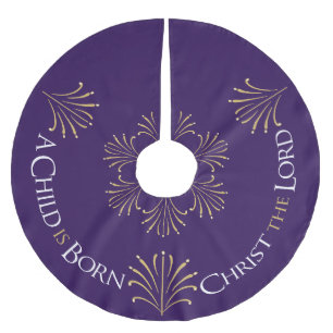 Christ is Born Christmas   Purple   Brushed Polyester Tree Skirt