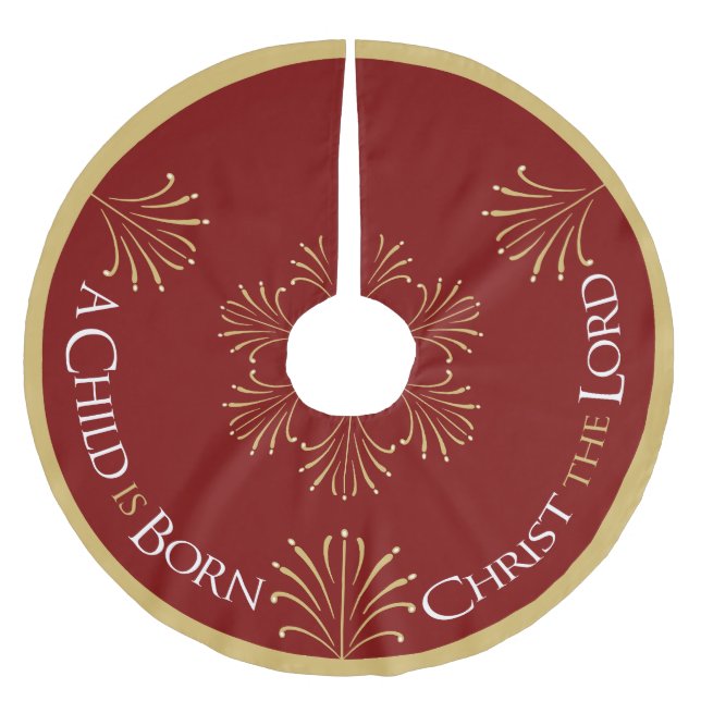Christ is Born Christmas | Red | Brushed Polyester Tree Skirt (Front)
