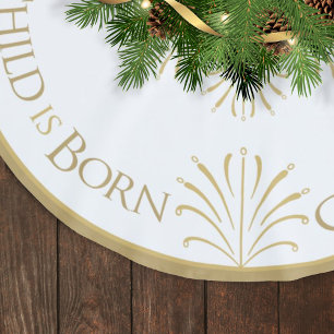 Christ is Born Christmas   White/Gold   Brushed Polyester Tree Skirt