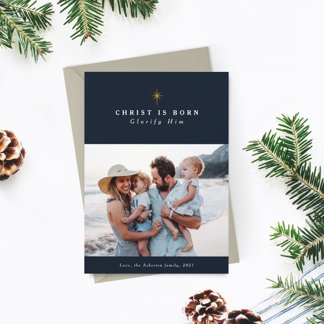 Christ is Born Glorify Him religious Christmas Holiday Card (Creator Uploaded)