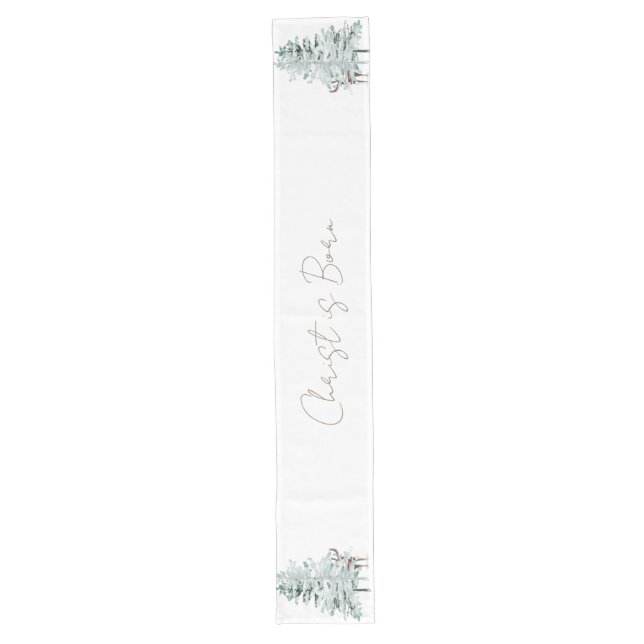 Christ is Born Woodland Trees Deer Long Table Runner (Front)