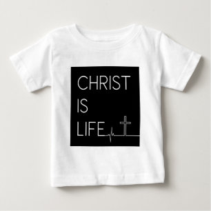 Christ Is Life Heartbeat Line and Cross  Baby T-Shirt