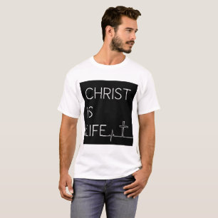 Christ Is Life Heartbeat Line and Cross Men's T-Shirt