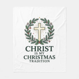 Christ Is My Christmas Tradition Vintage Cross Des Fleece Blanket