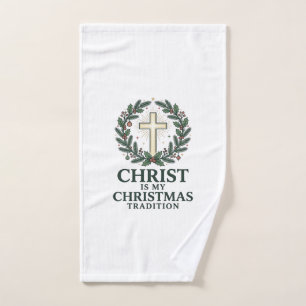 Christ Is My Christmas Tradition Vintage Cross Des Hand Towel