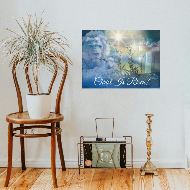 Christ Is Risen Christian Cross Lion Lamb Easter  Poster (Creator Uploaded)