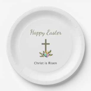 Christ is Risen Decorated Easter Eggs Cross Paper Plate
