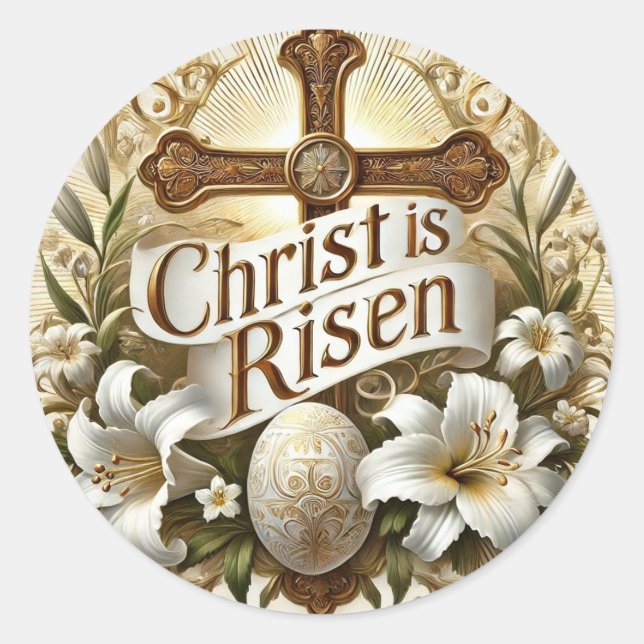 CHRIST IS RISEN EASTER FLORAL  CLASSIC ROUND STICKER (Front)
