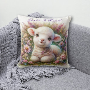 Christ Is Risen Easter Lamb Floral Christian Cushion