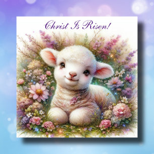 Christ Is Risen Easter Lamb Floral Christian Holiday Card